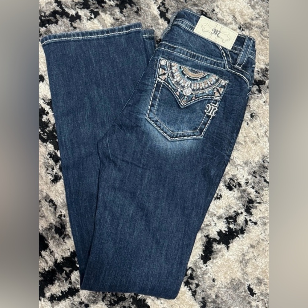 Miss Me Mid-Rise Bootcut Jeans Dark Blue Wash Size 28x34 ~ NWT